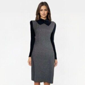 Vintage Tweed Wool Collared Knee Length Sheath Office Dress